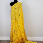 Sunshine Yellow Hand Embroidered Phulkari Saree with Peacock Motif and Mirror Work