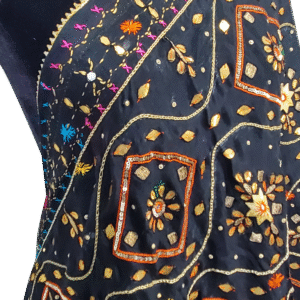 Handcrafted Black Georgette Dupatta with Multicolor Kutchi Embroidery and Mirror Work